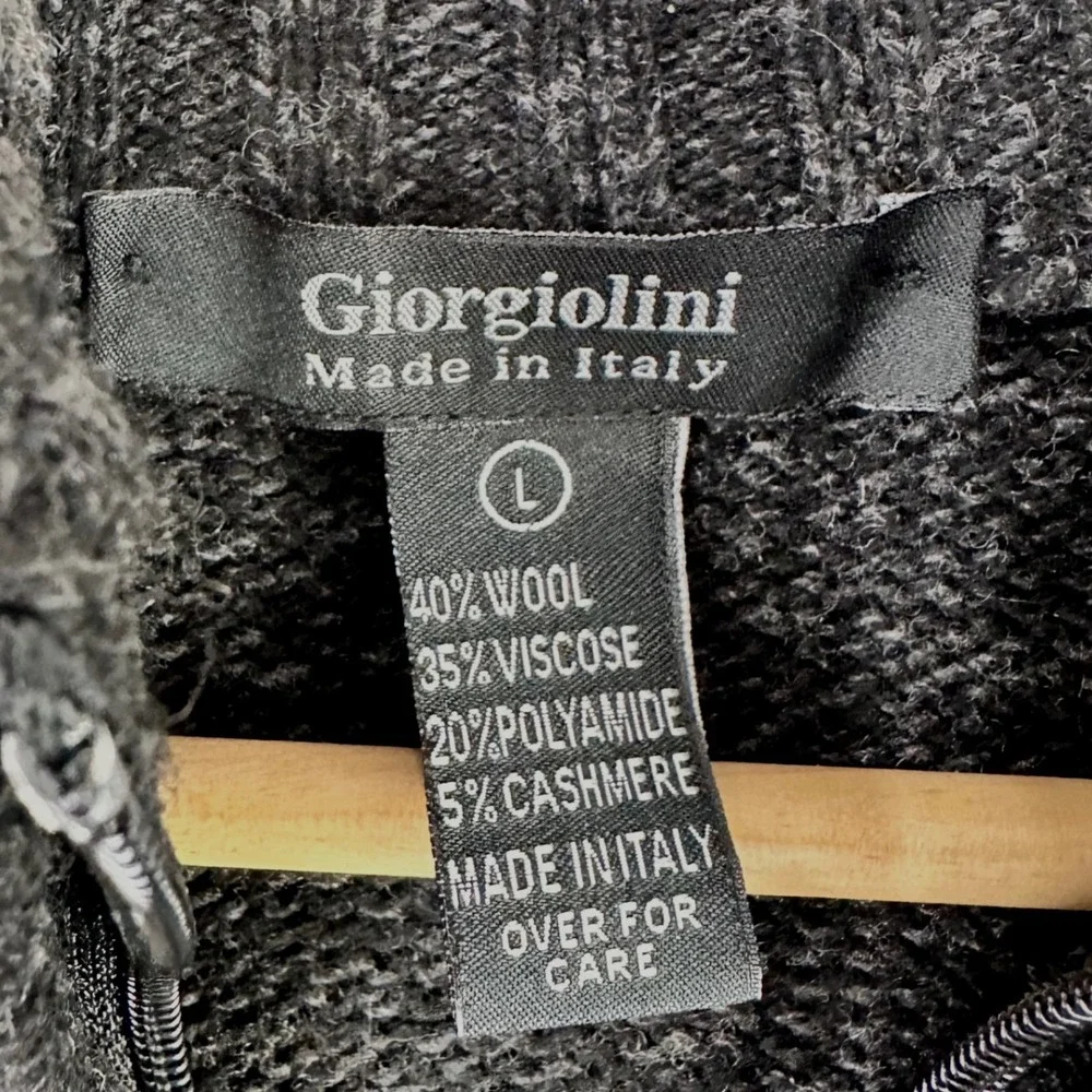 Girgiolini Knit Sweater Mens Large Charcoal‎ 1/4 Zip Wool/Cashmere Blend Italy